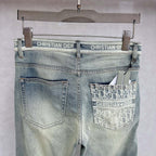 Light Faded Vintage Wash Denim Pants With Printed Waistband Detail L260621