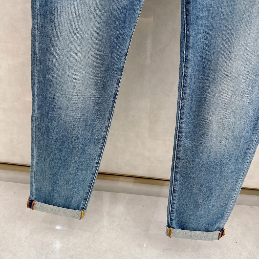 Pale Washed Denim Pants With Dual Portrait Graphic On Back Pocket R260506