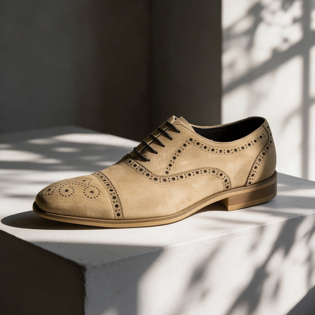 Suede Cap Toe Brogue Oxford Shoes Lace-Up Dress Shoes Y101134