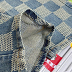 Vintage Blue Checkered Straight Jeans C261044