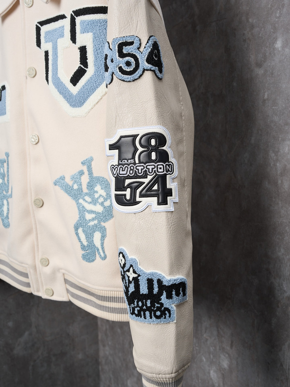 Men's Multi Patch Embroidered Collared Varsity Jacket YG500106