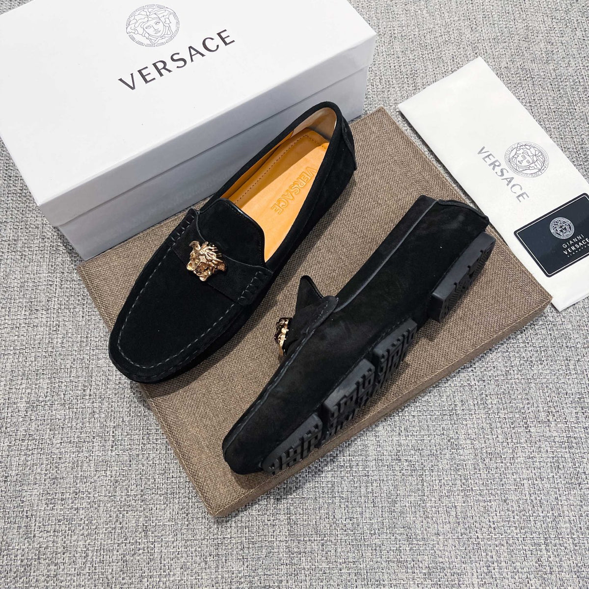 Men's Medusa Gold Emblem Slip-On Loafer Driving Shoes NE190117