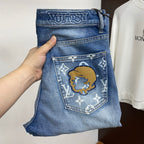 Cartoon Applique Monogram Pocket Slim Fit Denim E260937
