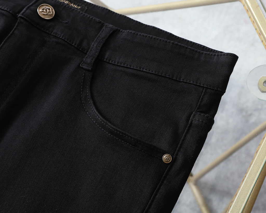 Solid Black Stitched Outline Monogram Slim Denim M260710