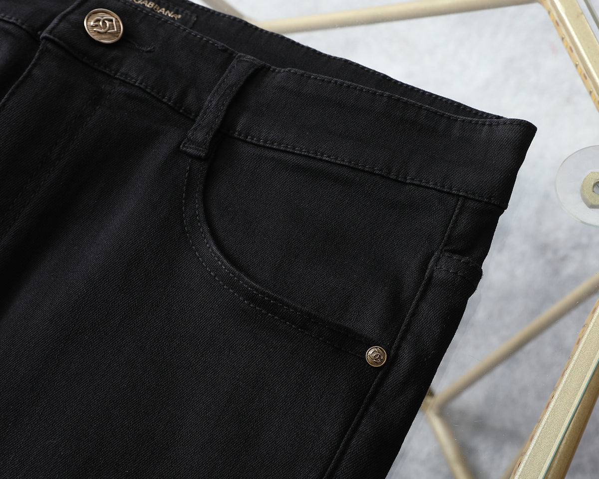 Solid Black Stitched Outline Monogram Slim Denim M260710