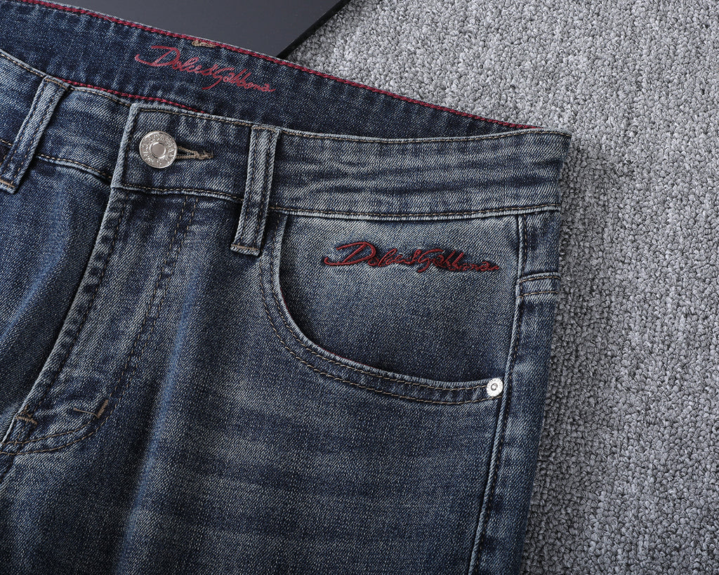 Vintage Embossed Emblem Slim Denim V260822