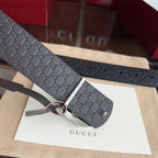 Black Embossed Repeat Pattern Belt With Circular Interlocking Buckle E020809