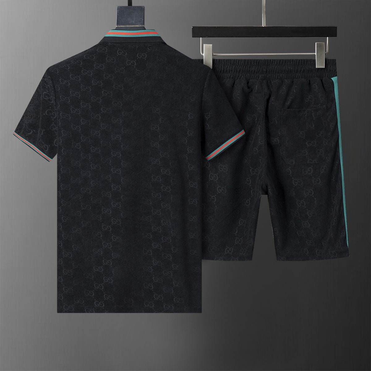 Allover Jacquard Polo Shirt & Shorts 2-Piece Set X269002