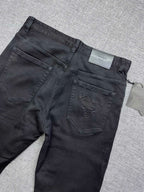 Solid Black Debossed Shield Motif Slim Denim M260716