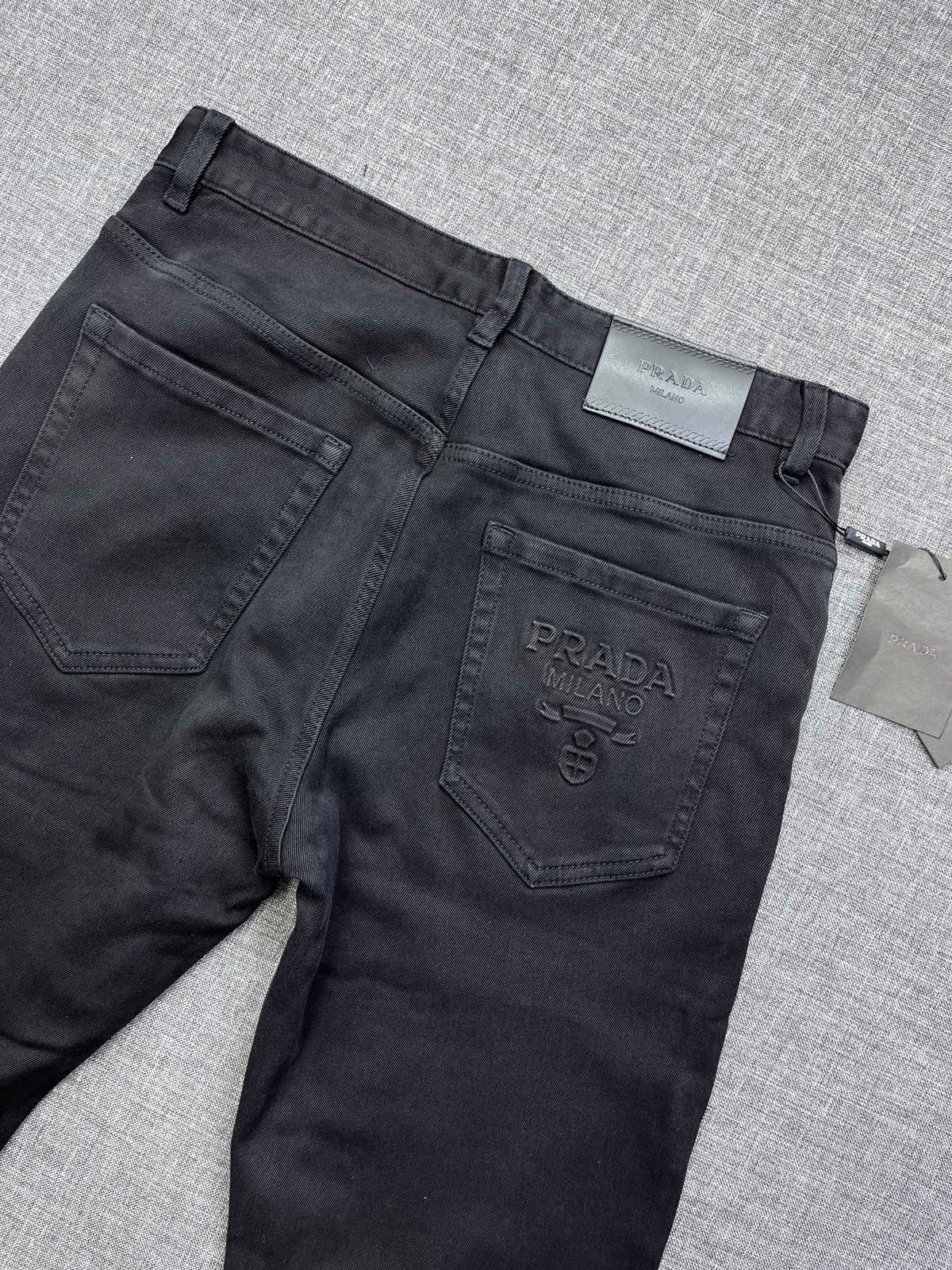 Solid Black Debossed Shield Motif Slim Denim M260716