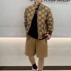 Full Monogram Stand Collar Zip Jacket Retro Pattern Bomber Coat N050501