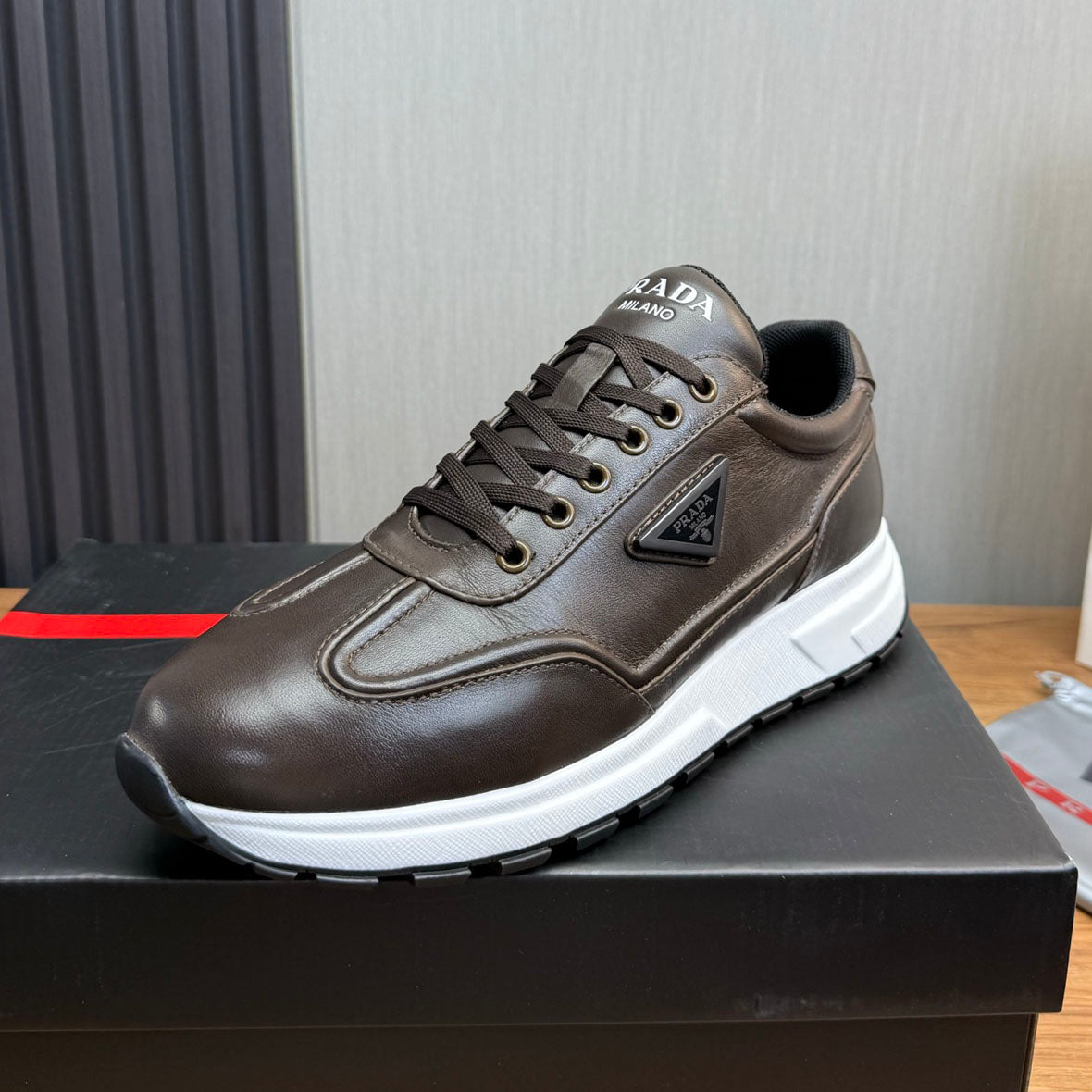 Calfskin Triangle Badge Lace-Up Sneaker S283439