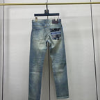 Light Faded Blue Wash Collage Graphic Patch Slim Jeans C261035