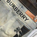 Two-Tone Equestrian Print Washed Jeans E260908