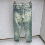 Light Faded Vintage Wash Denim Pants With Printed Waistband Detail L260621