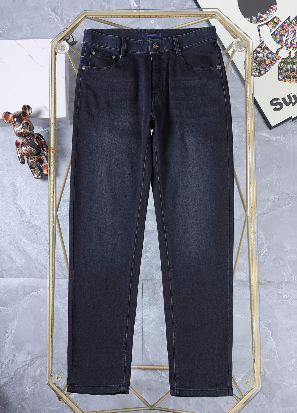Dark Indigo Studded Check Crest Jeans E260921