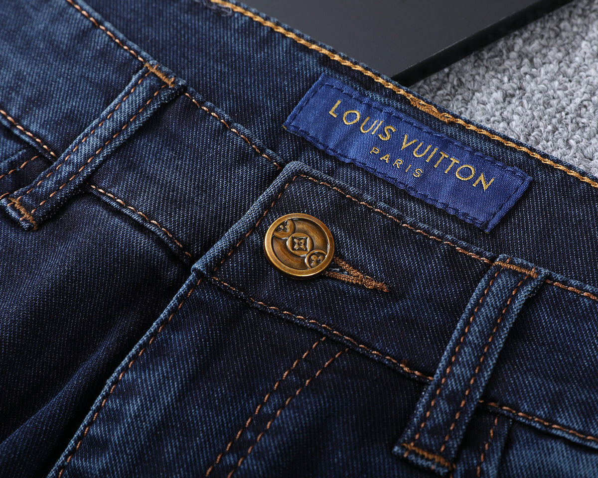 Dark Indigo Monogram Embroidered Slim Denim V260846