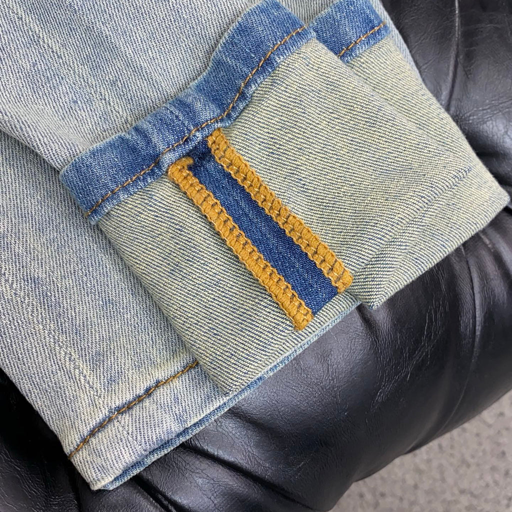 Light Vintage Faded Wash Mens Embroidered Denim Trousers R260504