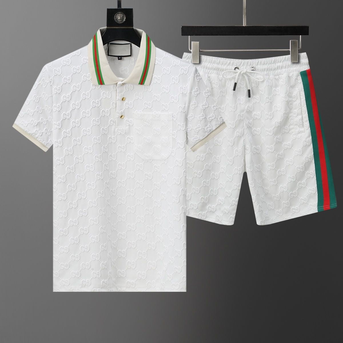 Allover Jacquard Polo Shirt & Shorts 2-Piece Set X269002