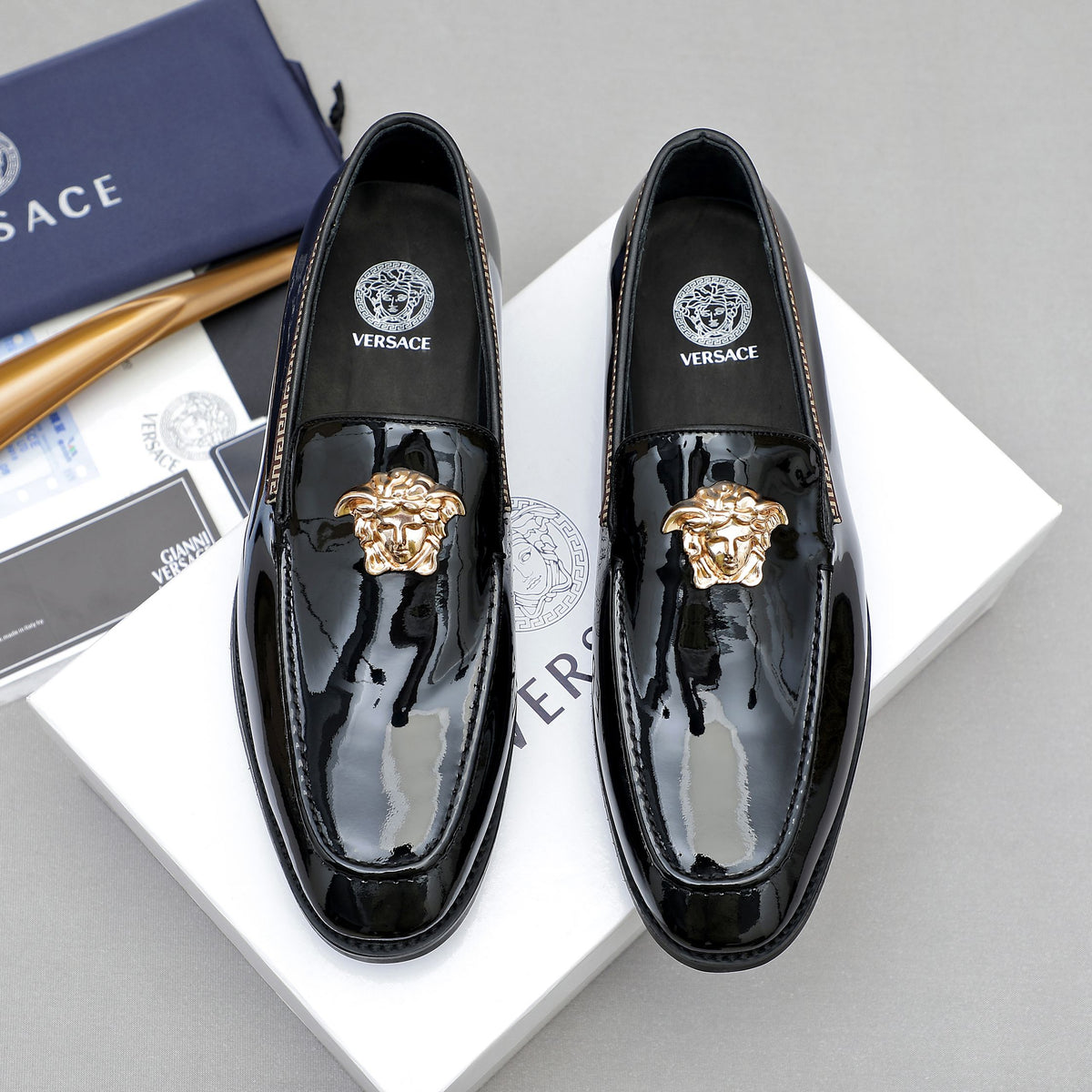 Men's Patent Medusa Metal Head Slip-On Loafers NE190144