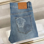 Pale Washed Denim Pants With Dual Portrait Graphic On Back Pocket R260506