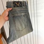 Light Faded Grey-Blue Metal V Emblem Slim Jeans C261041