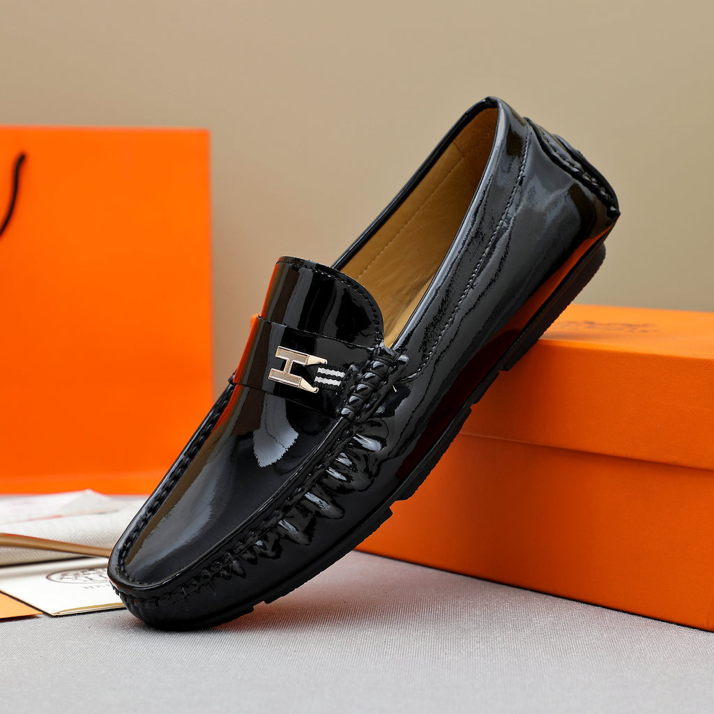 Men's Patent Gloss H Metal Buckle Slip-On Loafers NE190142