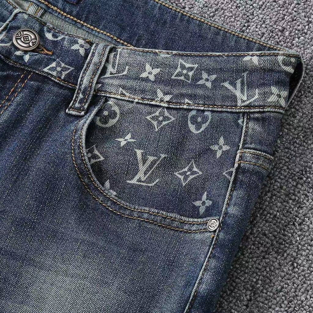 Vintage Blue Printed Mens Jeans E260925