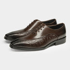 Croc Embossed Split Toe Oxford Shoes Lace-Up Formal Dress Shoes Y101160