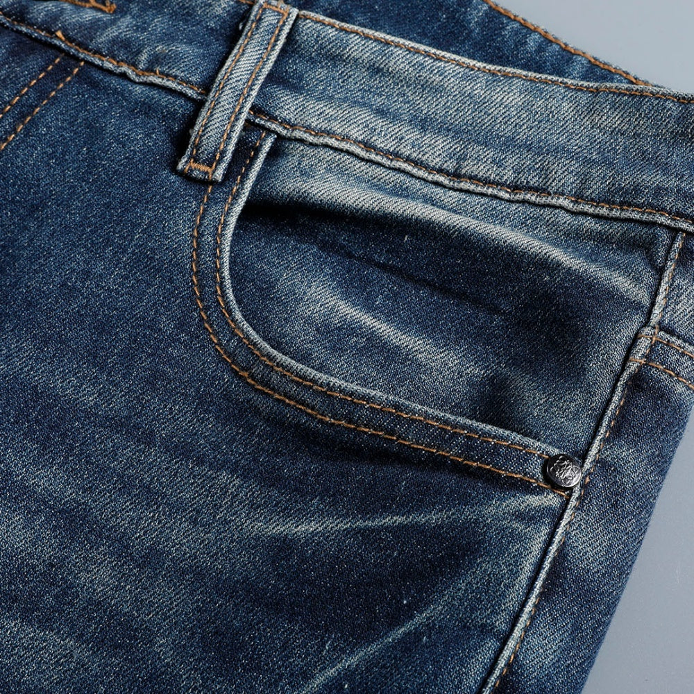 Knotted Embroidery Logo Straight Fit Denim Jeans NE210202
