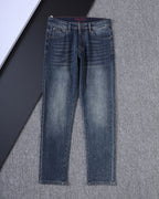 Vintage Fade Triangle Emblem & Text Print Jeans V260821