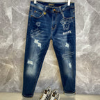 Deep Blue Distressed Mens Printed Ripped Denim Trousers R260528