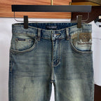 Vintage Dark Faded Crown Art Print Pocket Denim Jeans L260638