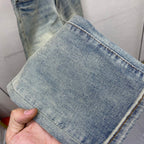 Faded Light Vintage Plaid Knight Print Slim Denim Jeans M260733
