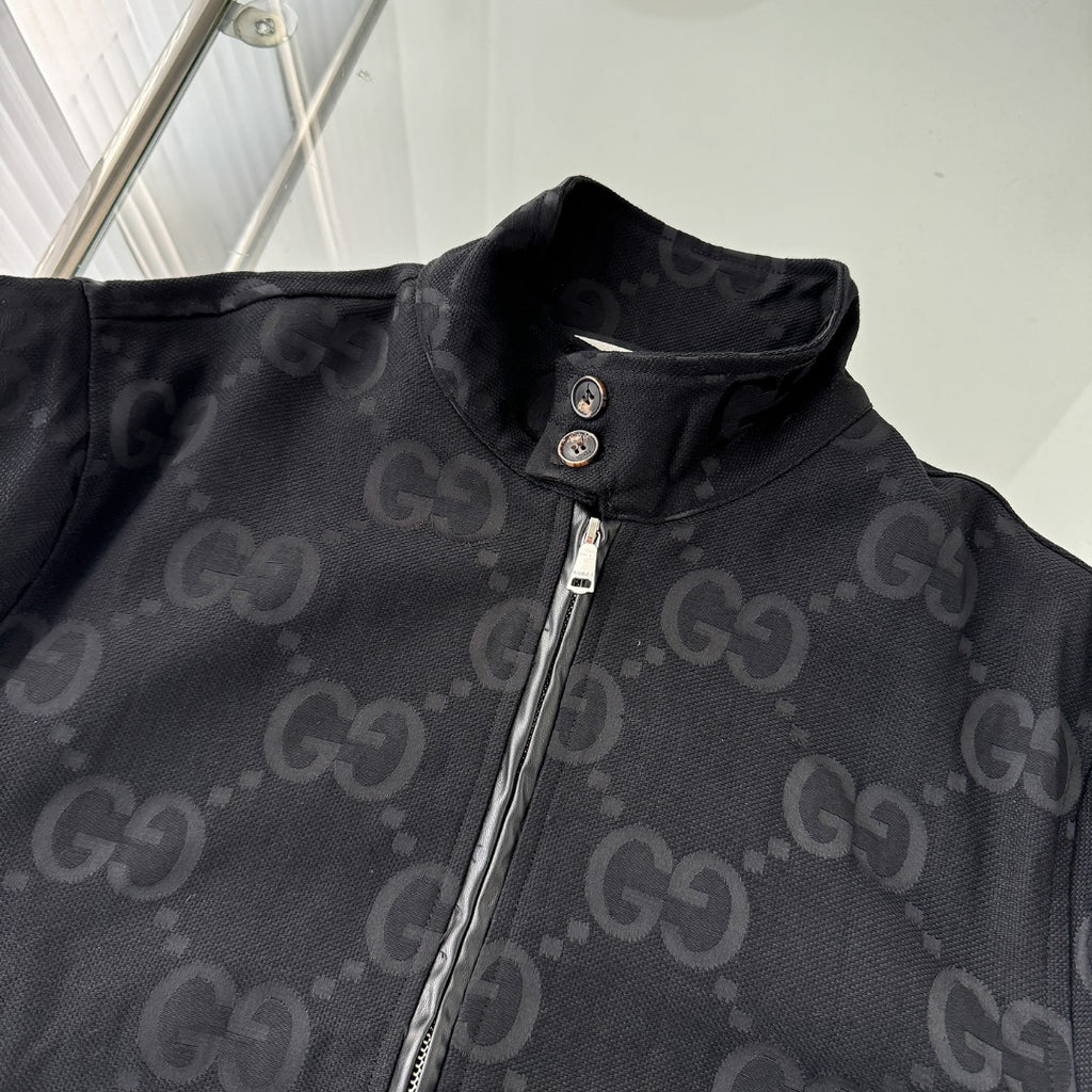 Full Monogram Stand Collar Zip Jacket Retro Pattern Bomber Coat N050501