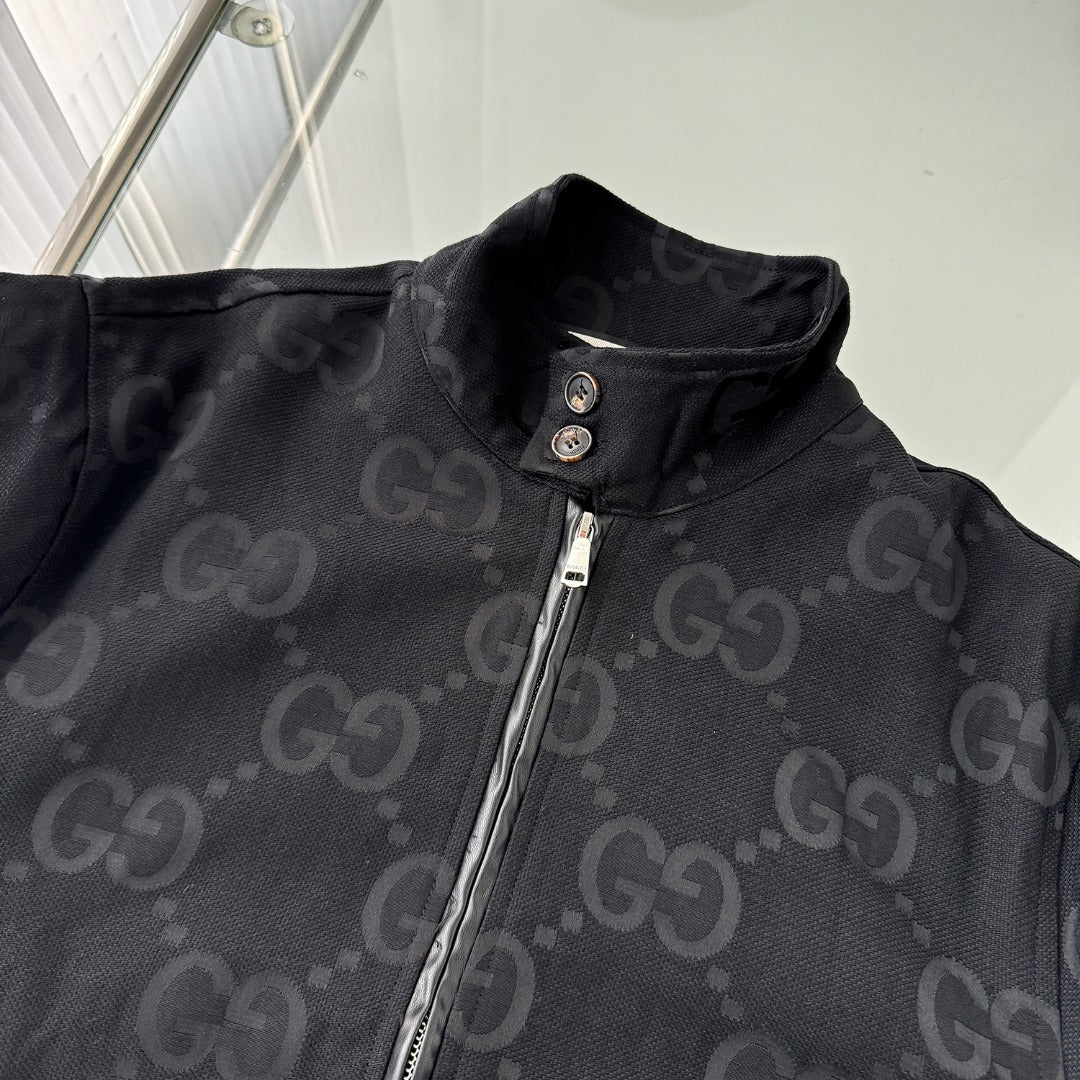 Full Monogram Stand Collar Zip Jacket Retro Pattern Bomber Coat N050501
