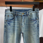 Light Faded Wash Mens Knight Motif Embroidered Pocket Denim Trousers R260525