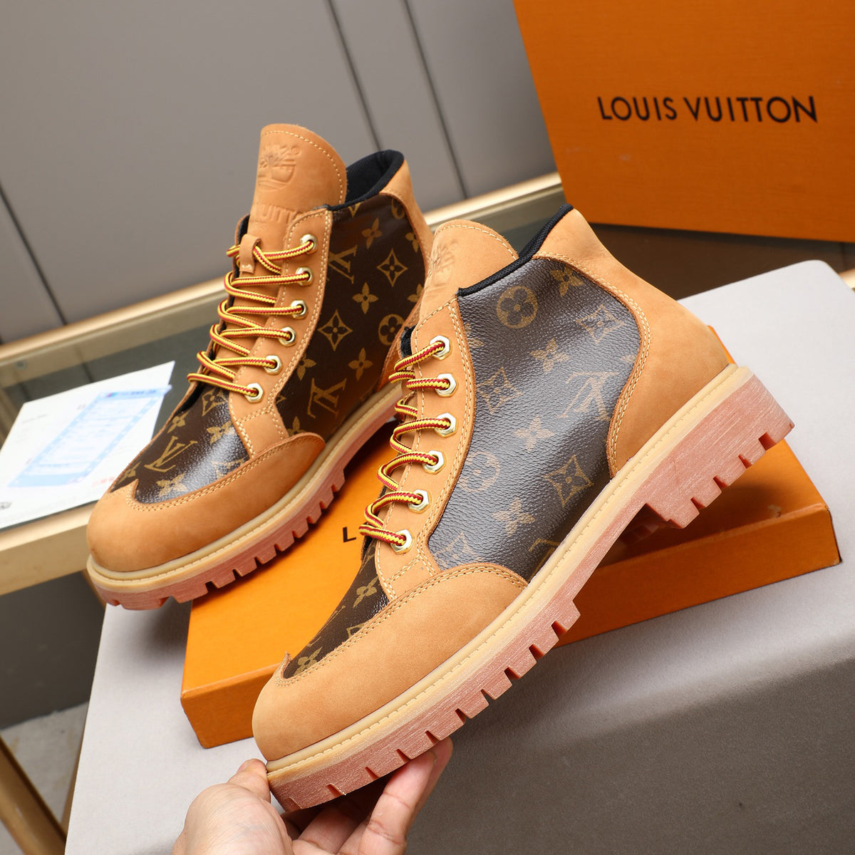 Men's Monogram Patchwork High Top Work Boots NE190119