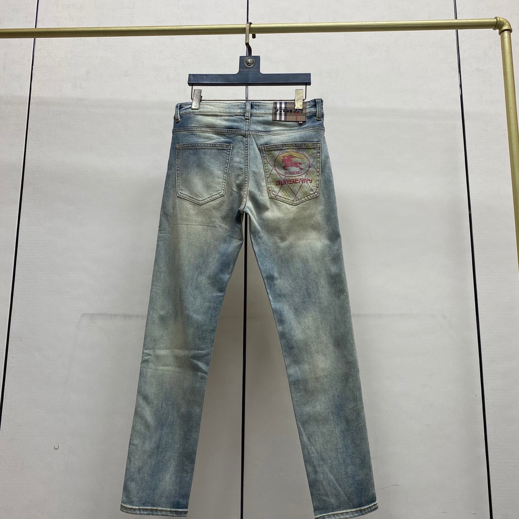 Faded Light Vintage Plaid Knight Print Slim Denim Jeans M260733