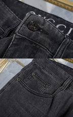 Dark Grey Wash Monogram Embroidery Slim Denim Jeans M260747