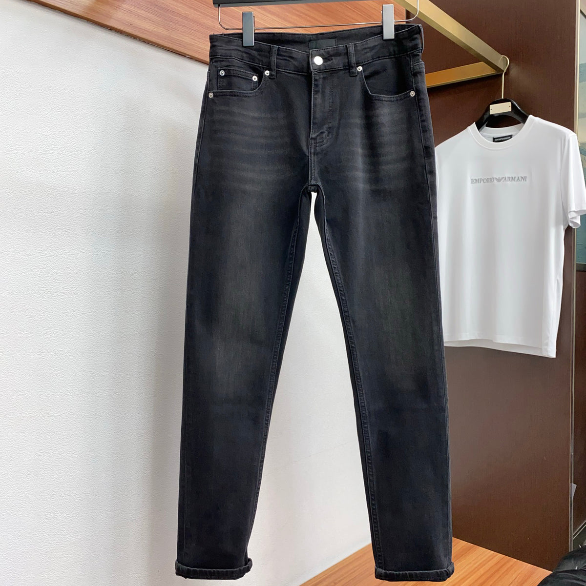 Black Washed Mens Embroidered Pocket Denim Trousers R260522