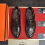 Men's H Buckle Croc Embossed Panel Loafers M10342250