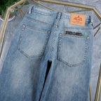 Light Wash Blue Statement Text Embroidery Slim Denim Jeans L260602