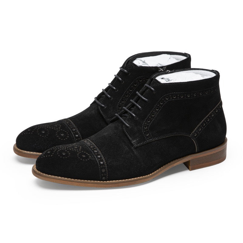 Cap Toe Brogue Chukka Boots Suede Lace-Up Ankle Boots Y101124