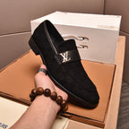 Men's Checkered Embossed Metal Logo Slip-On Loafers NE190123
