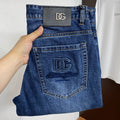 Medium Blue Wash Embroidery Letter Pocket Denim Jeans L260628