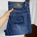 Medium Blue Wash Embroidery Letter Pocket Denim Jeans L260628