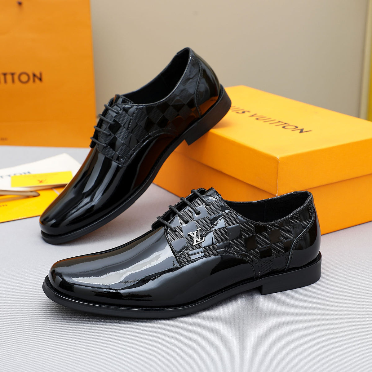 Glossy Check Jacquard Oxford Shoes NE190133