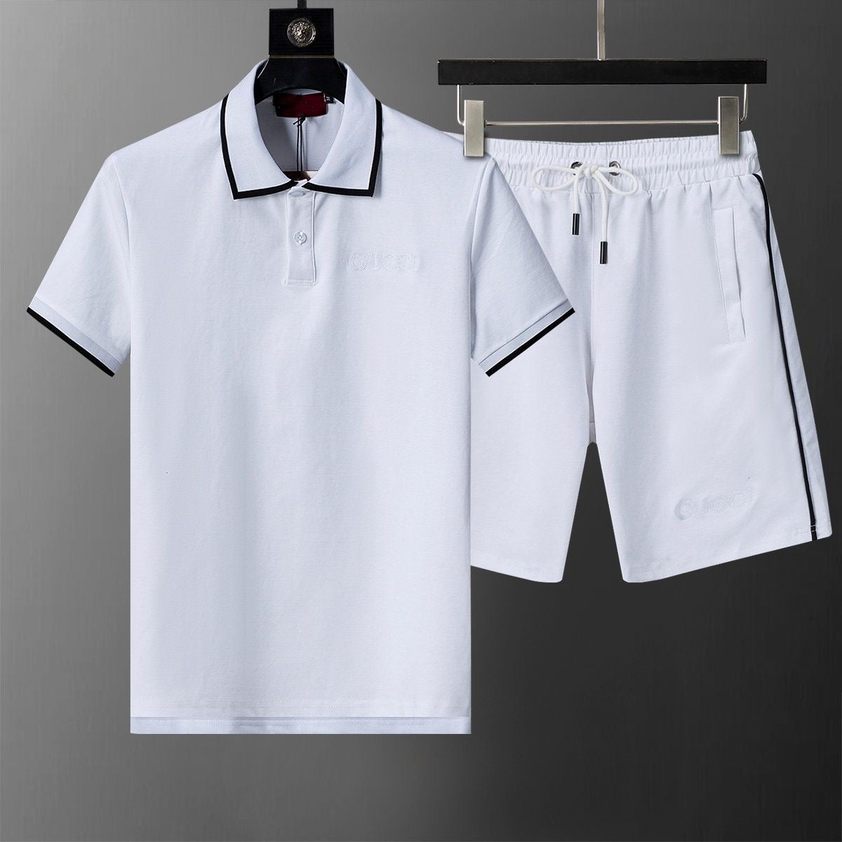 Allover Jacquard Polo Shirt & Shorts 2-Piece Set X269002