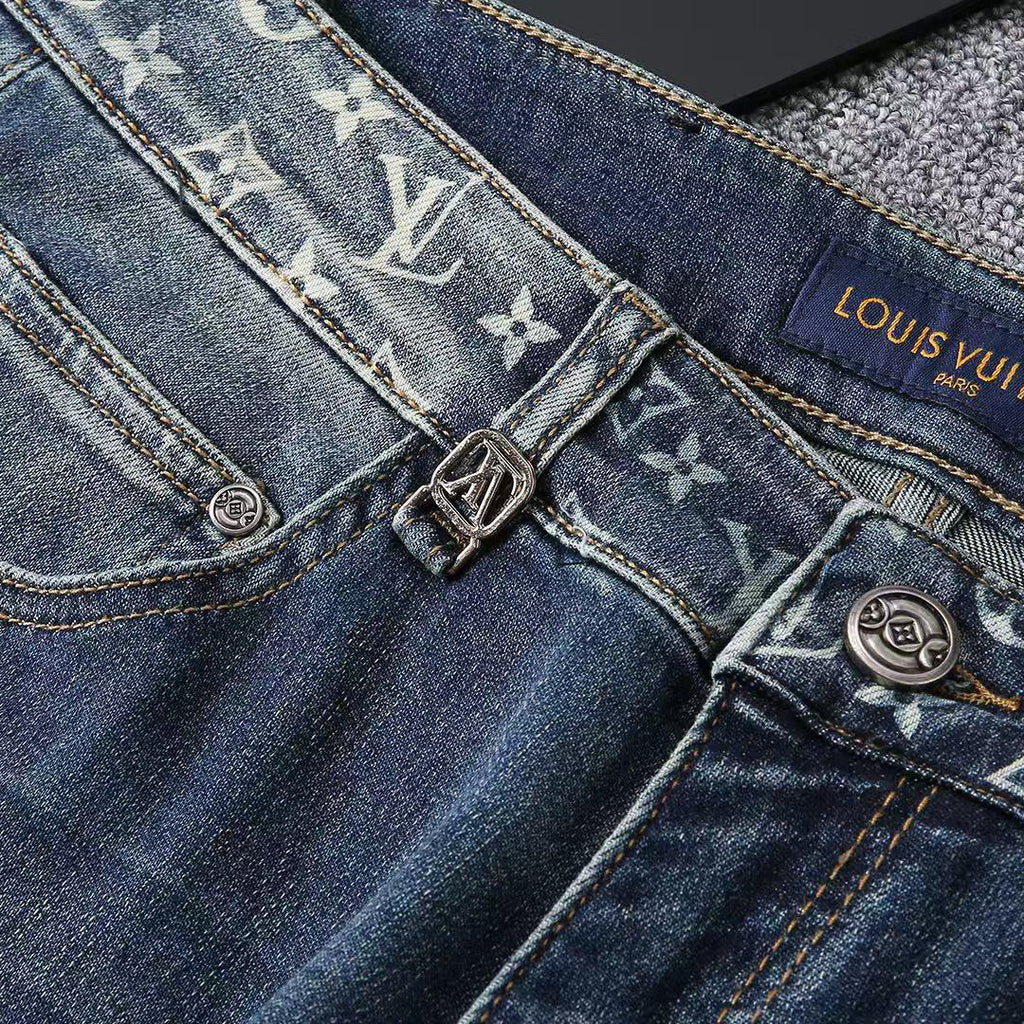 Vintage Blue Printed Mens Jeans E260925